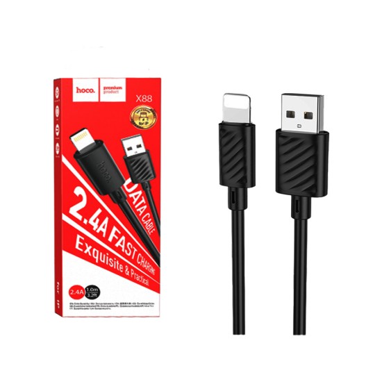 Hoco Lightning Cable X88 Gratified 2.4A 1m Black